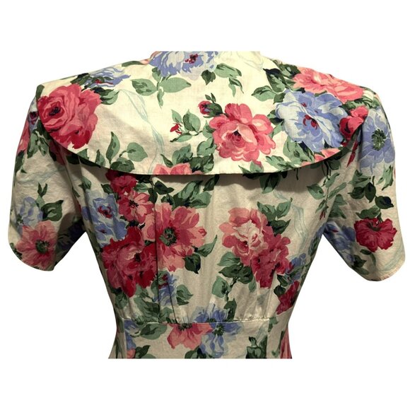 Vtg 80s Paquette Too! Rose Floral Midi Dress Sz6 Portrait Collar Pockets Cottage - Picture 8 of 11
